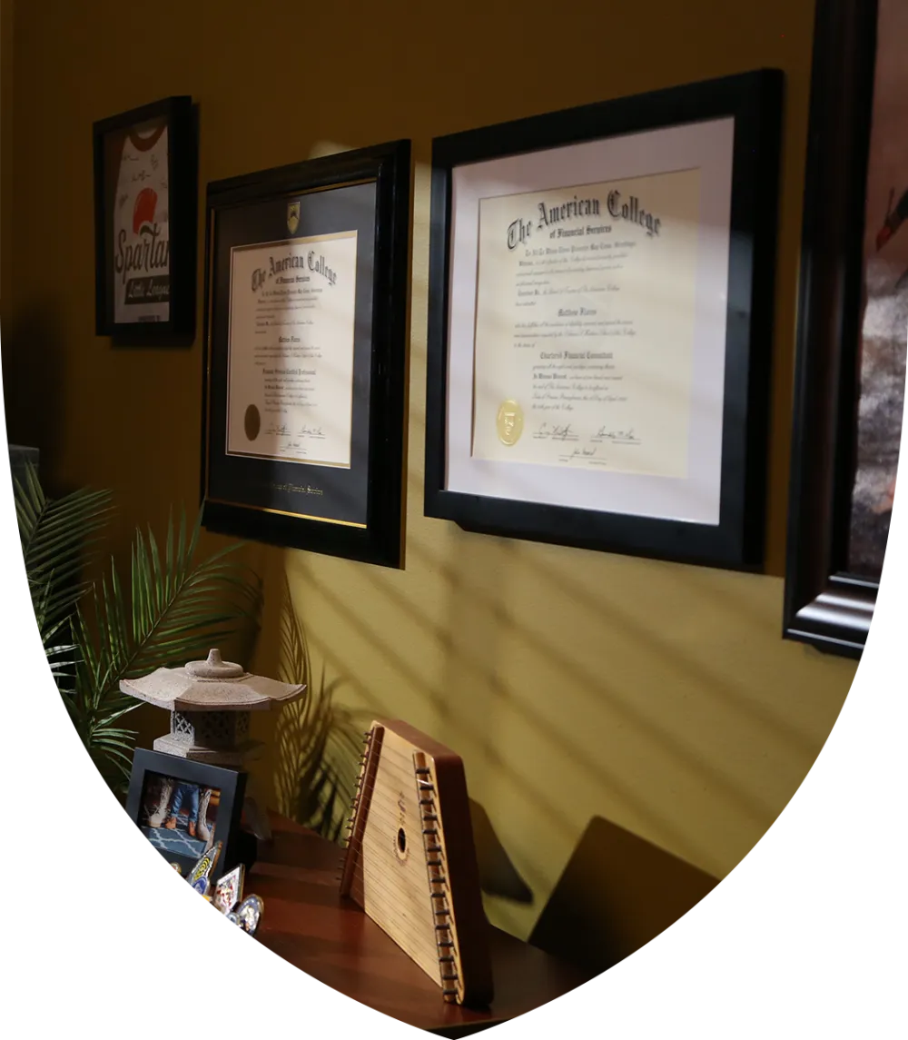 Office with diplomas hanging on the wall